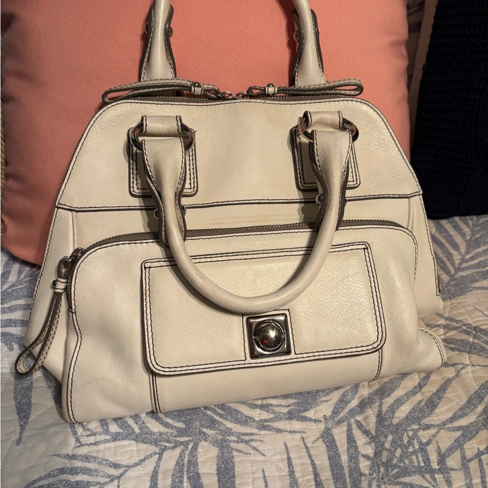 Banana Republic Cow Leather Double Handle Cream Purse